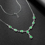 Natural jade silver necklace with a flowing teardrop pattern