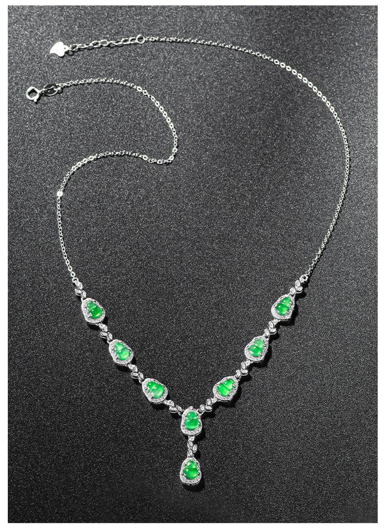 Minimalist jade necklace featuring green teardrop gemstones for women