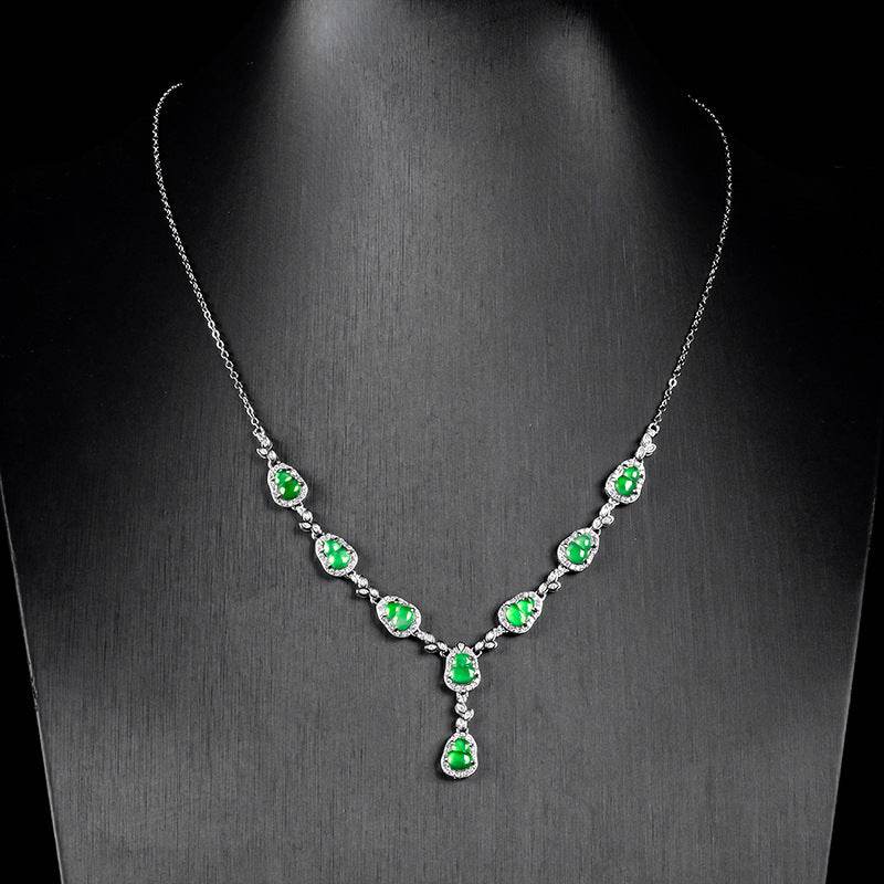 Elegant platinum-finished necklace with jade drops – lightweight design