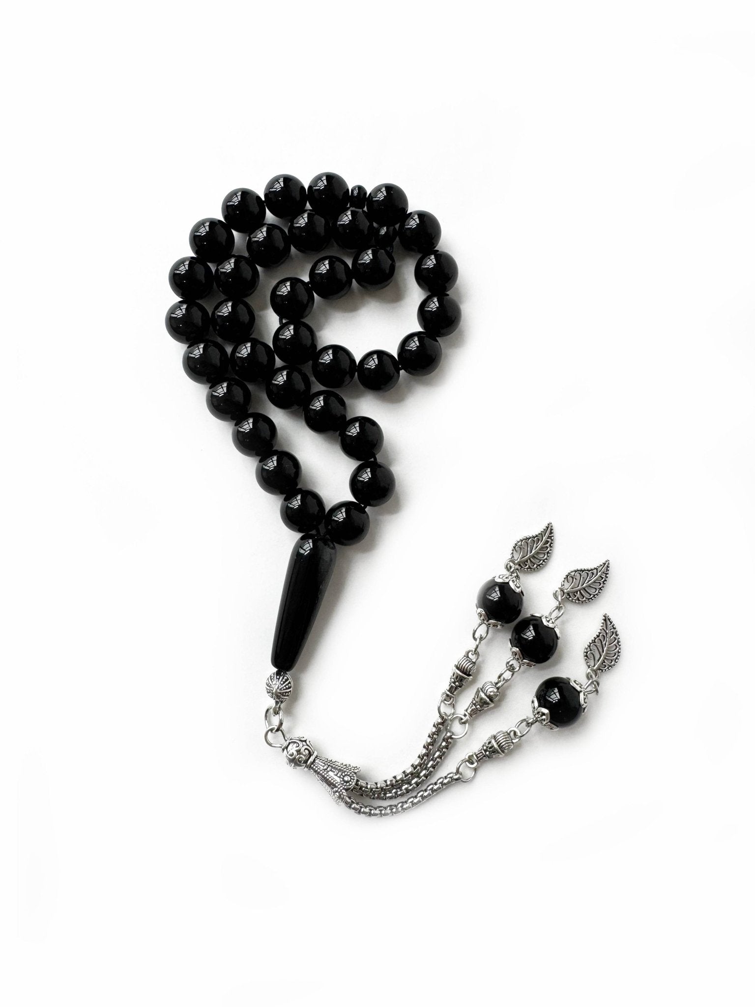 Natural black onyx misbaha with 33 polished 10mm prayer beads
