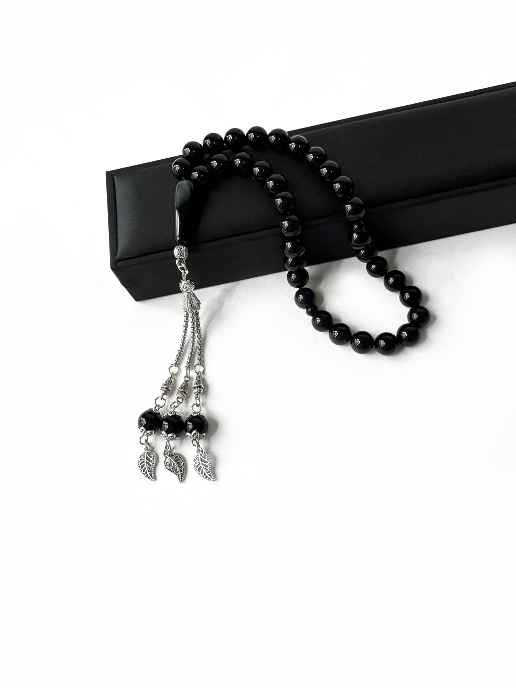 Handcrafted Islamic misbaha with natural black gemstone beads