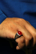 Elegant silver ring for men featuring natural red agate
