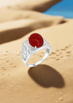 Geometric design red agate ring in sterling silver