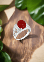 Refined men's silver ring showcasing deep red agate