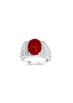 Bold men's ring with red agate stone and platinum finish