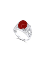 Natural red agate men's ring platinum plated silver