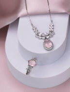 Natural Rose Quartz Necklace – Platinum - Plated Silver | The Rosalina Collection - Yadman Emarati