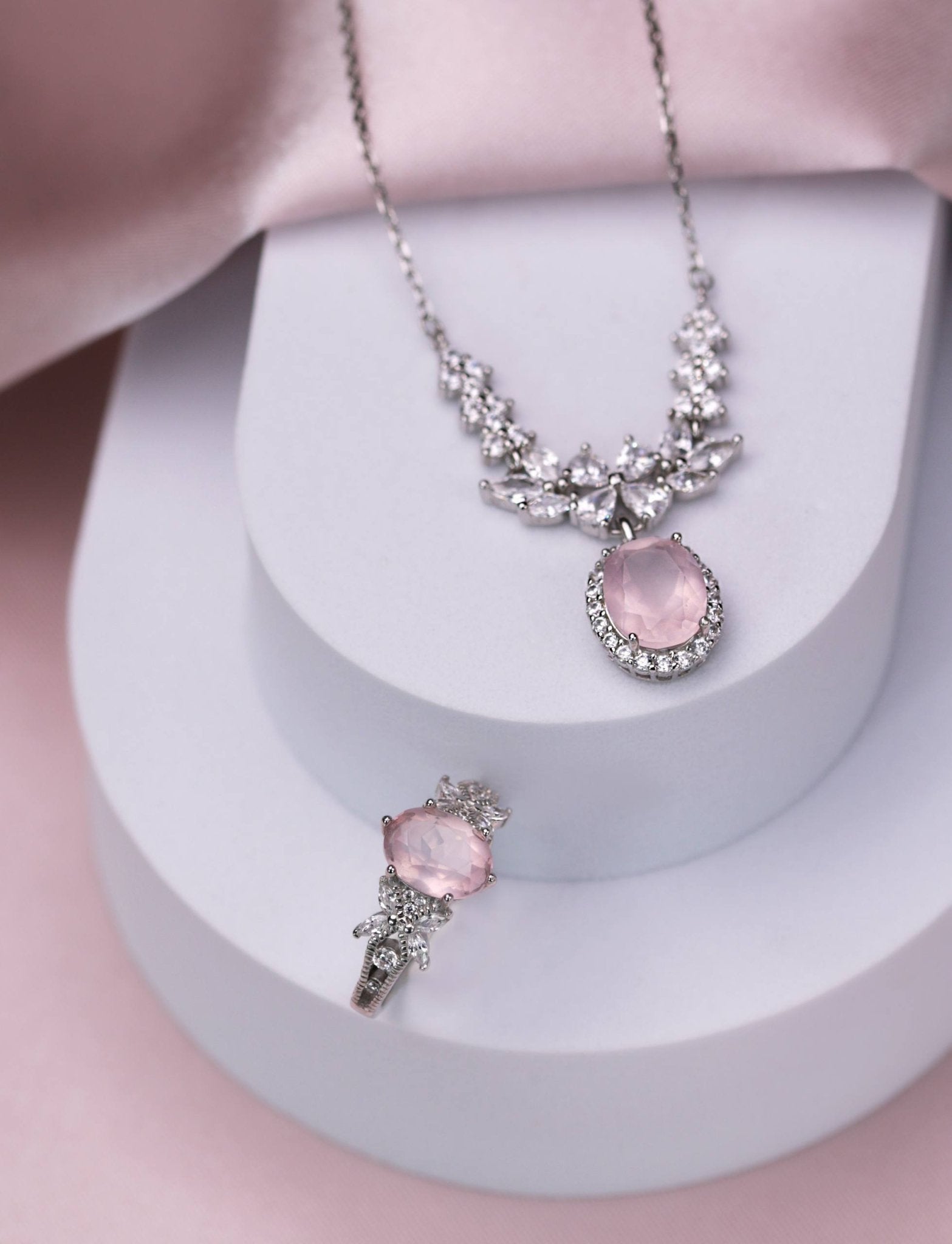 Natural Rose Quartz Necklace – Platinum - Plated Silver | The Rosalina Collection - Yadman Emarati