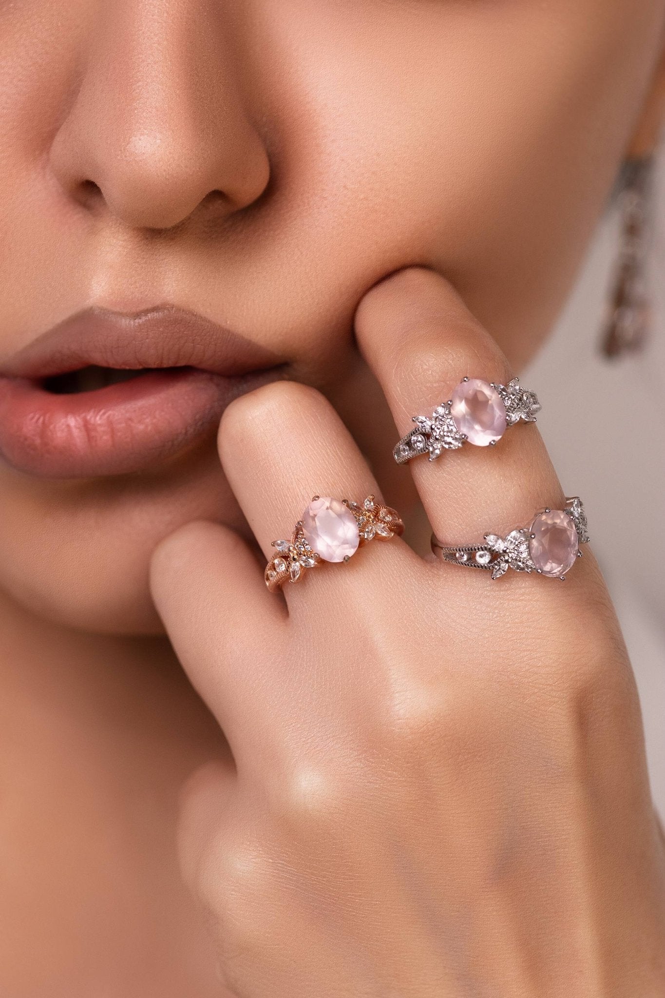 Natural Rose Quartz Ring – Platinum - Plated Silver | The Rosalina Collection - Yadman Emarati