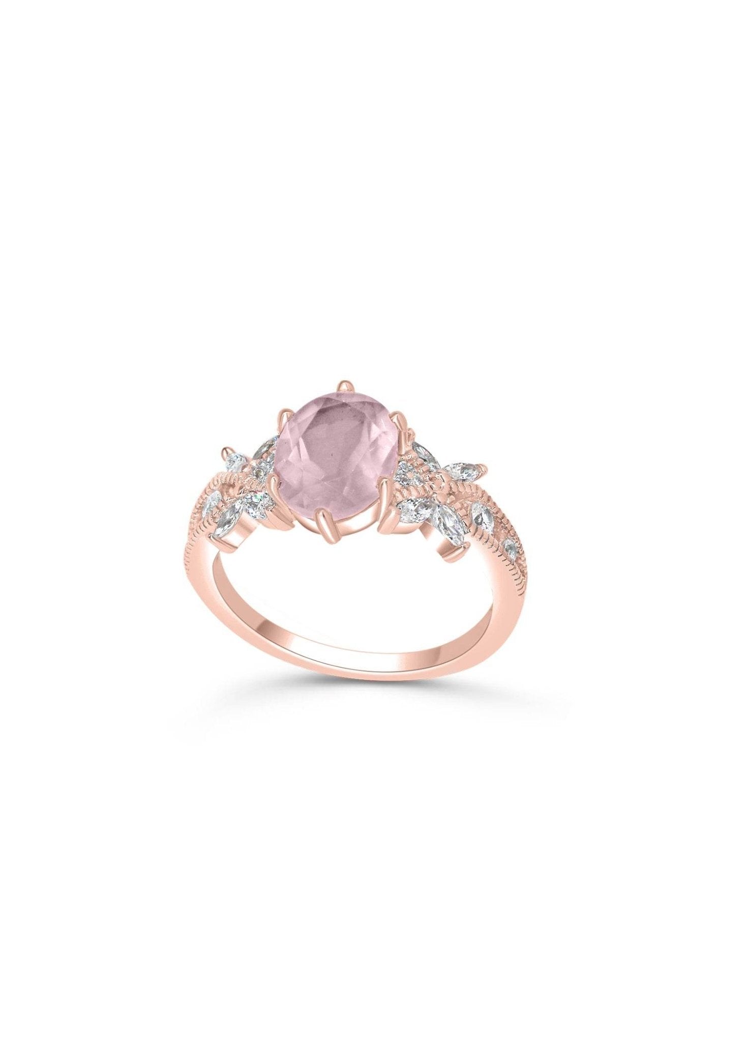 Spiritual gemstone ring for women – rose quartz with sparkle