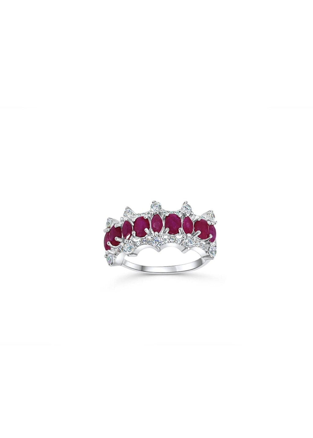 Crown-shaped ruby and zirconia ring for women