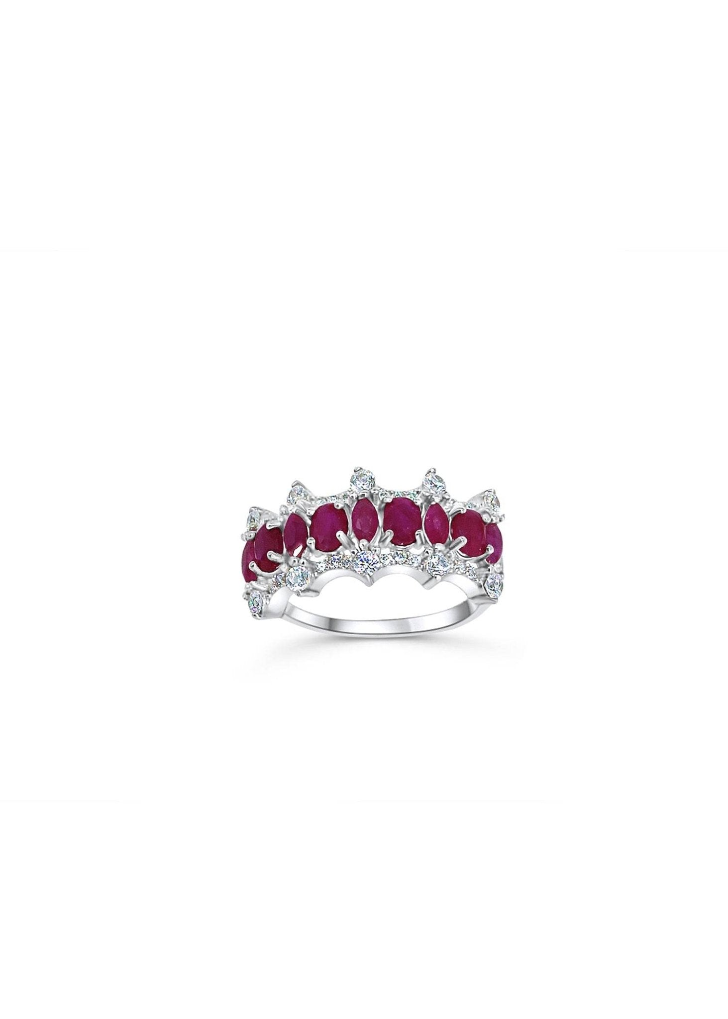 Crown-shaped ruby and zirconia ring for women