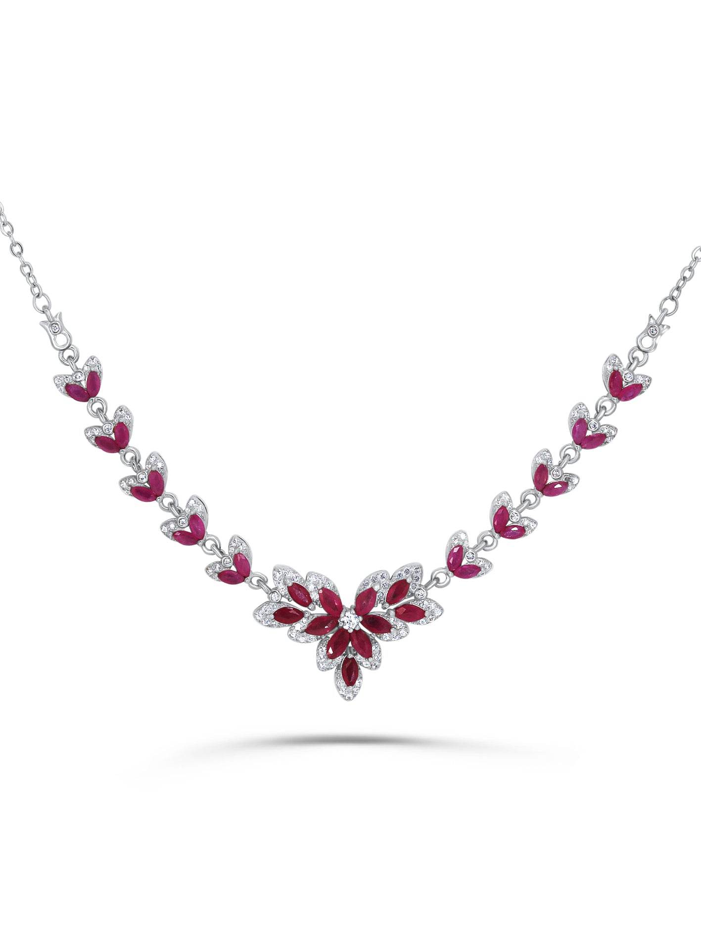 Natural ruby necklace with platinum-plated silver and zirconia accents – elegant women's jewelry