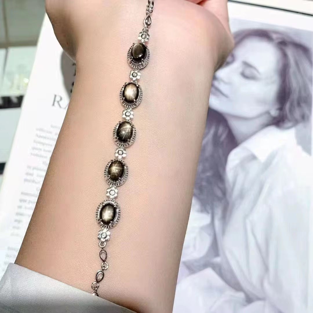 Natural Star Sapphire 18K Gold Plated Sterling Silver Women's Bracelet (Order to Make) - Yadman Emarati