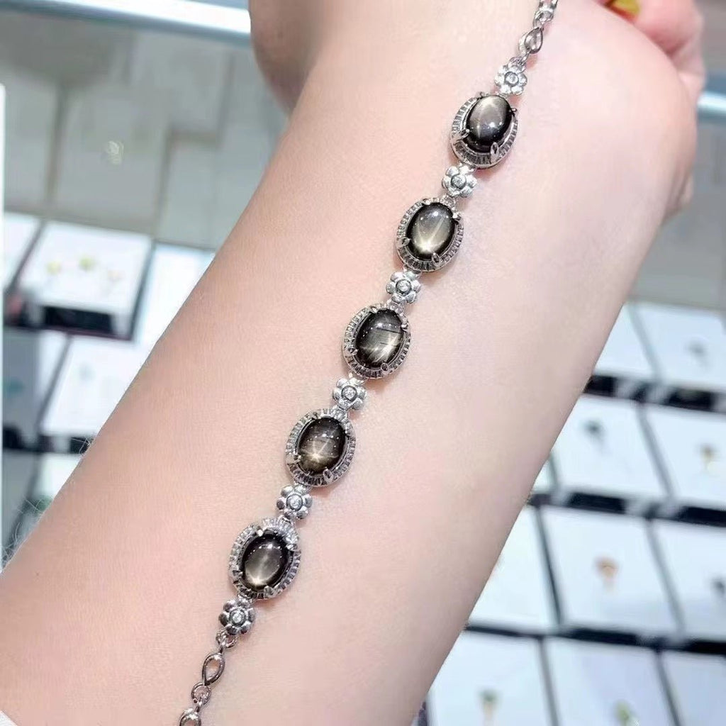 Natural Star Sapphire 18K Gold Plated Sterling Silver Women's Bracelet (Order to Make) - Yadman Emarati