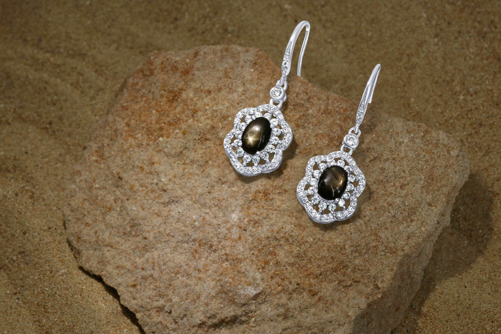 Handcrafted sterling silver and star sapphire earrings