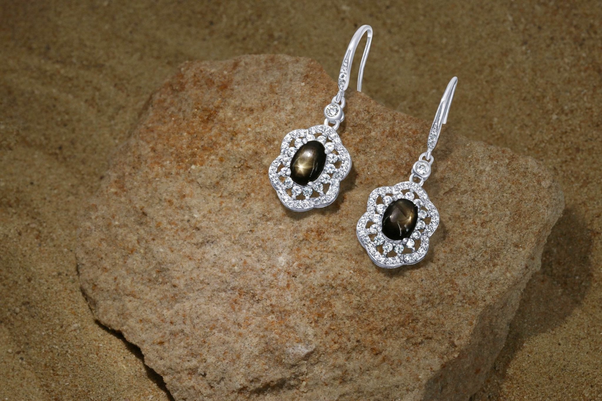 Handcrafted sterling silver and star sapphire earrings