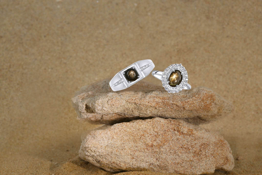 Luxury star sapphire men's band in polished silver and gold