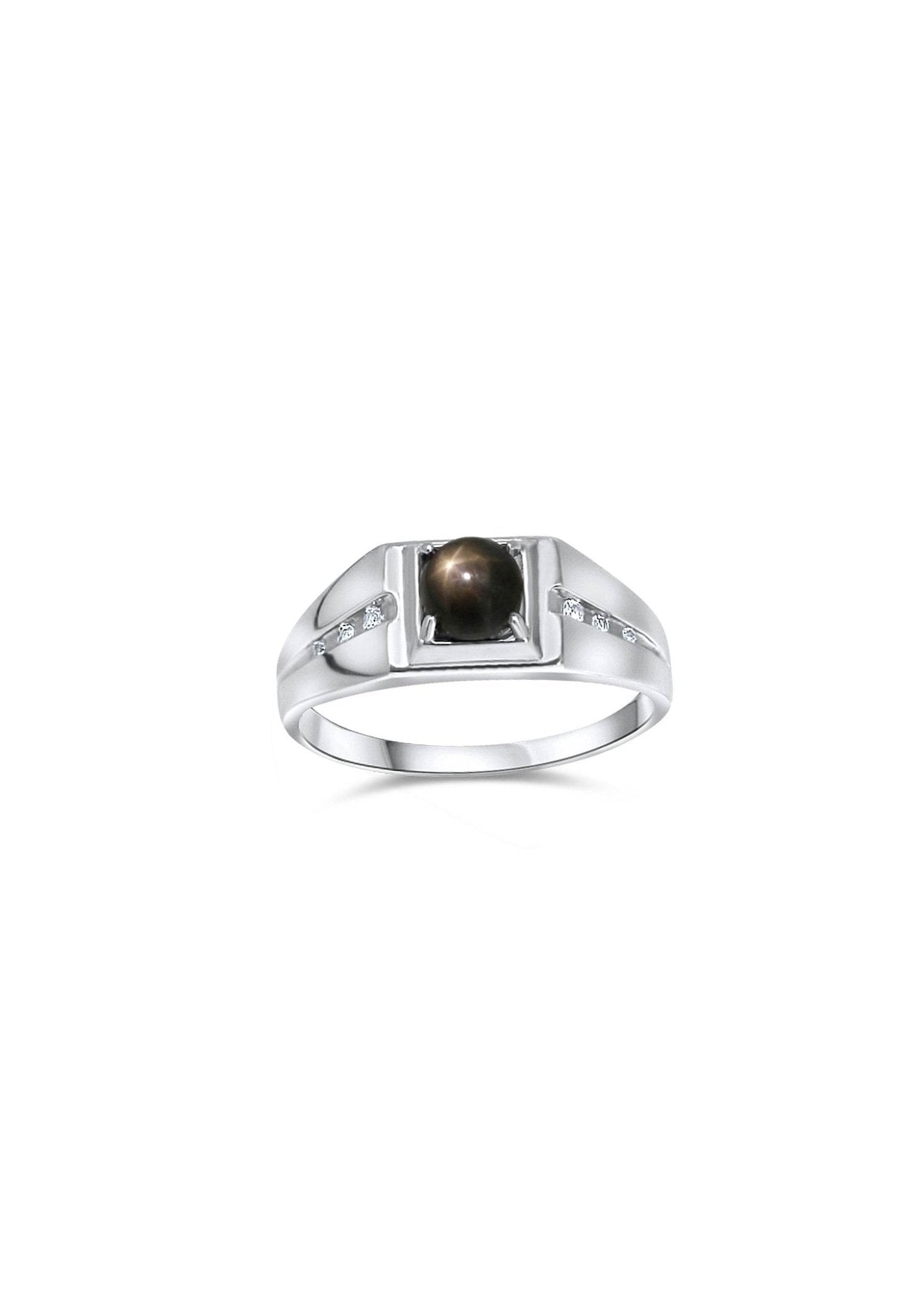 Elegant men's ring with brown star sapphire and minimal design