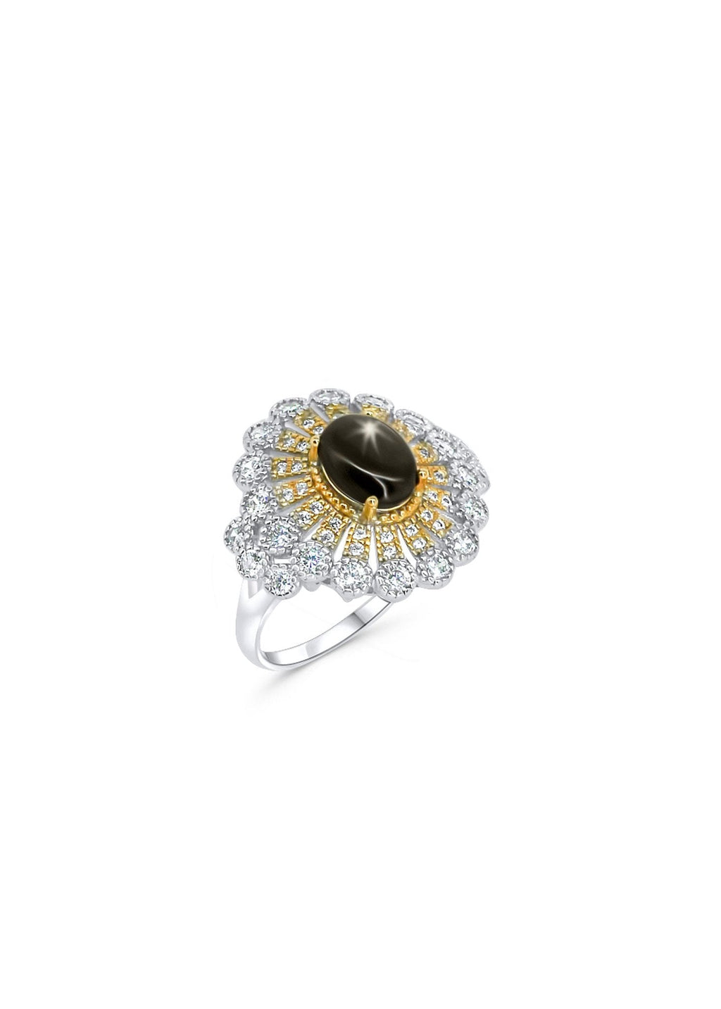 Luxury women’s ring with authentic star sapphire and 18K gold details