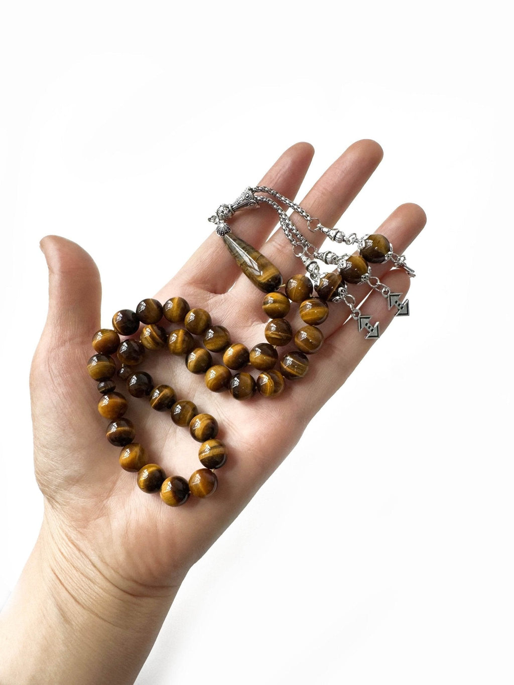 Handcrafted tasbih with natural tiger eye stones for dhikr