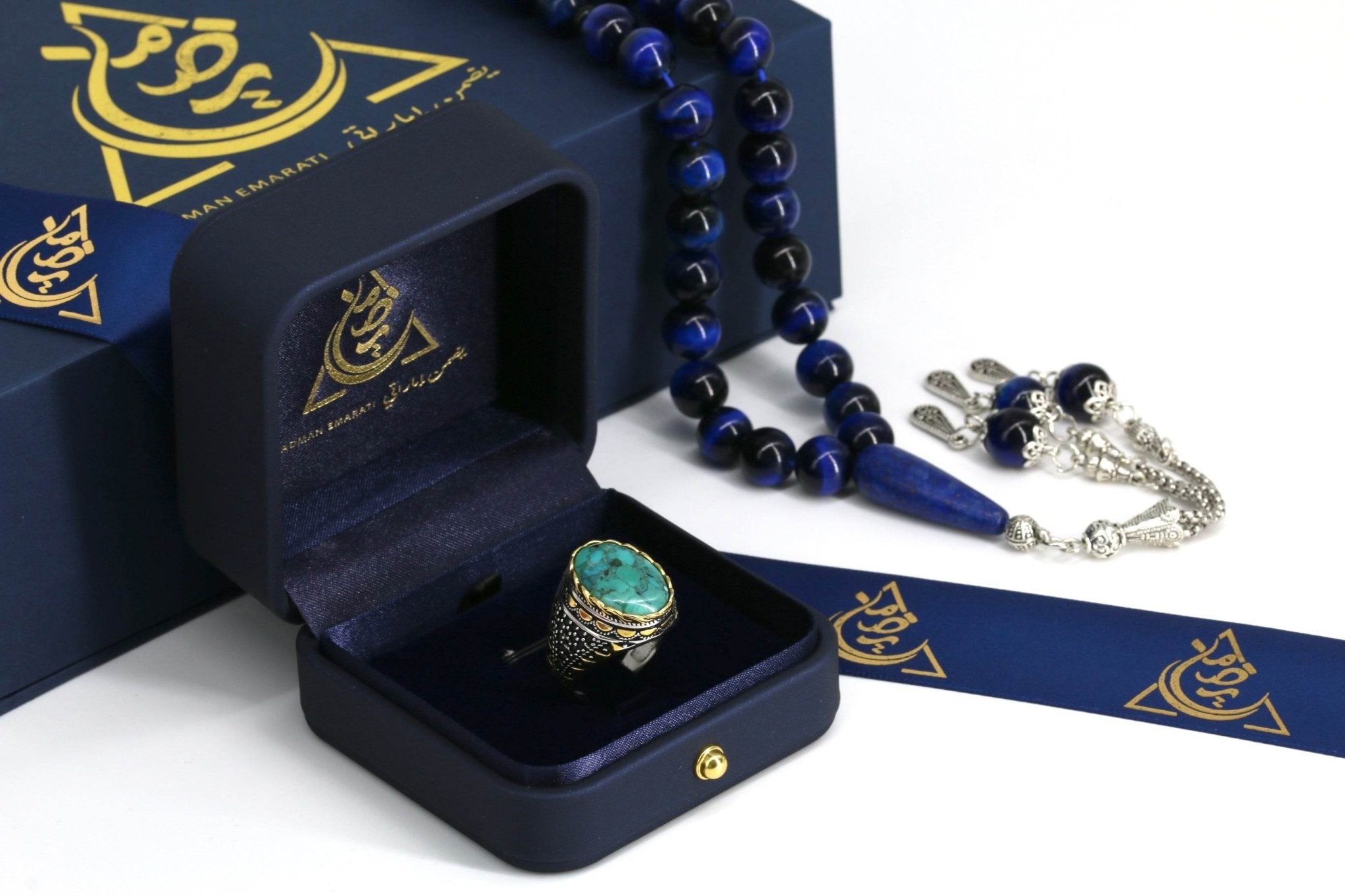 Natural turquoise men's ring in platinum-plated 925 silver with antique accents – Firouz Collection