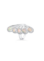 Platinum-plated silver ring featuring opal gemstones
