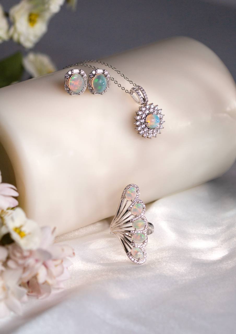 Natural White Opal Handmade Ring in Platinum - Plated Silver – She is Opalin Collection - Yadman Emarati