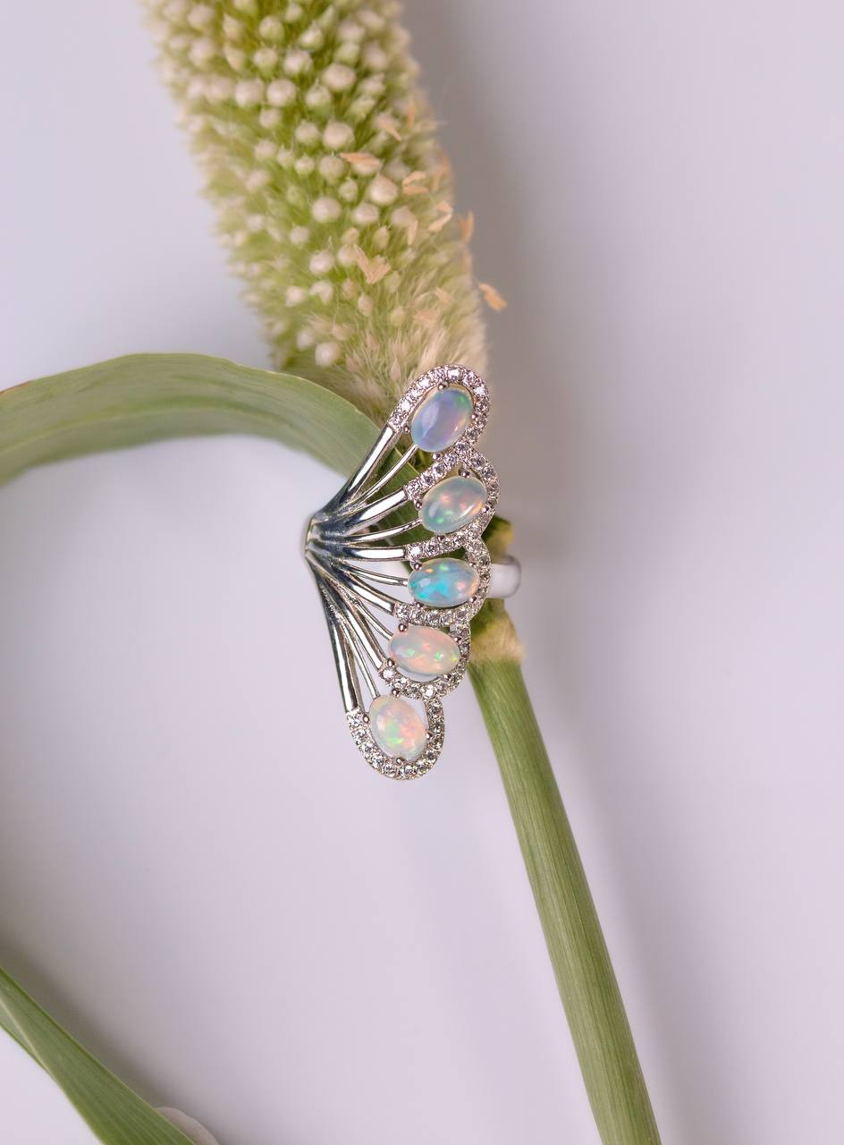 Natural White Opal Handmade Ring in Platinum - Plated Silver – She is Opalin Collection - Yadman Emarati