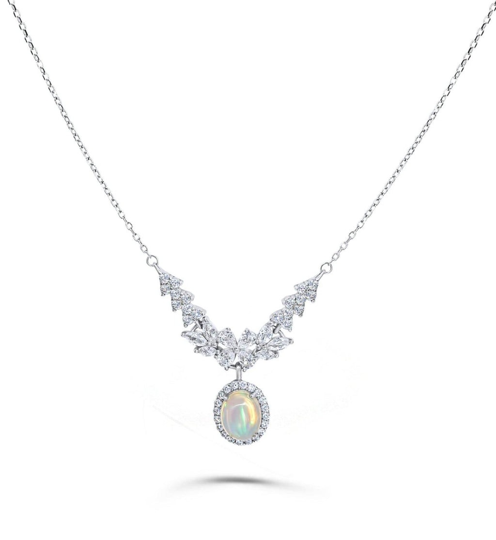 White opal necklace in platinum-plated S925 silver for women