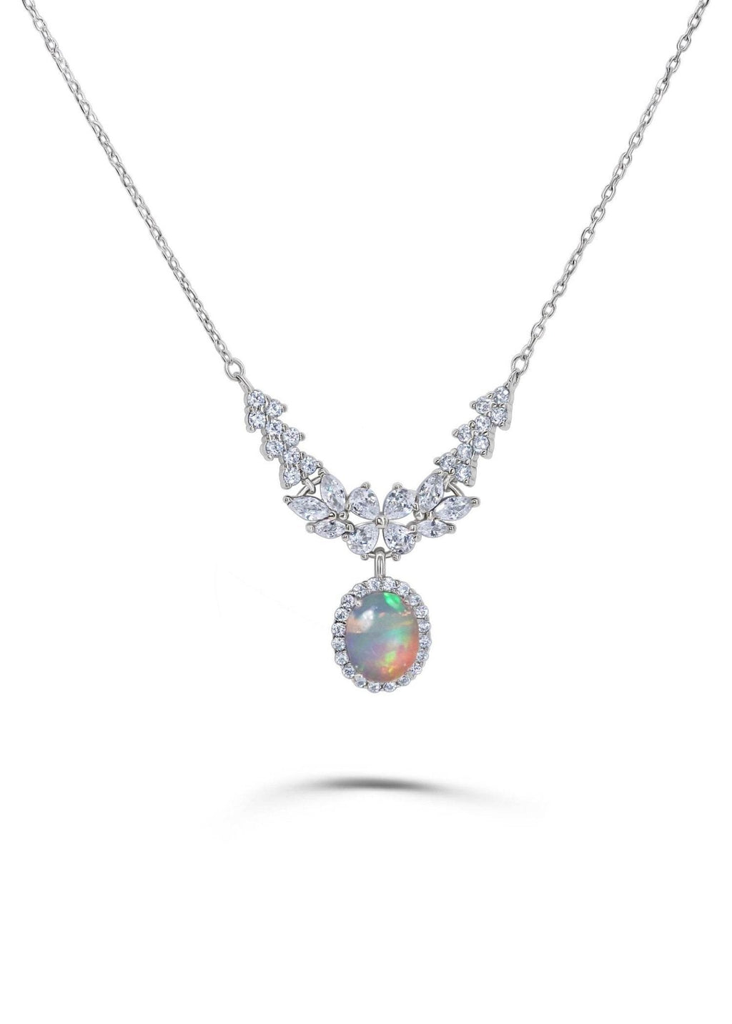 Rainbow shimmer opal pendant necklace for women
