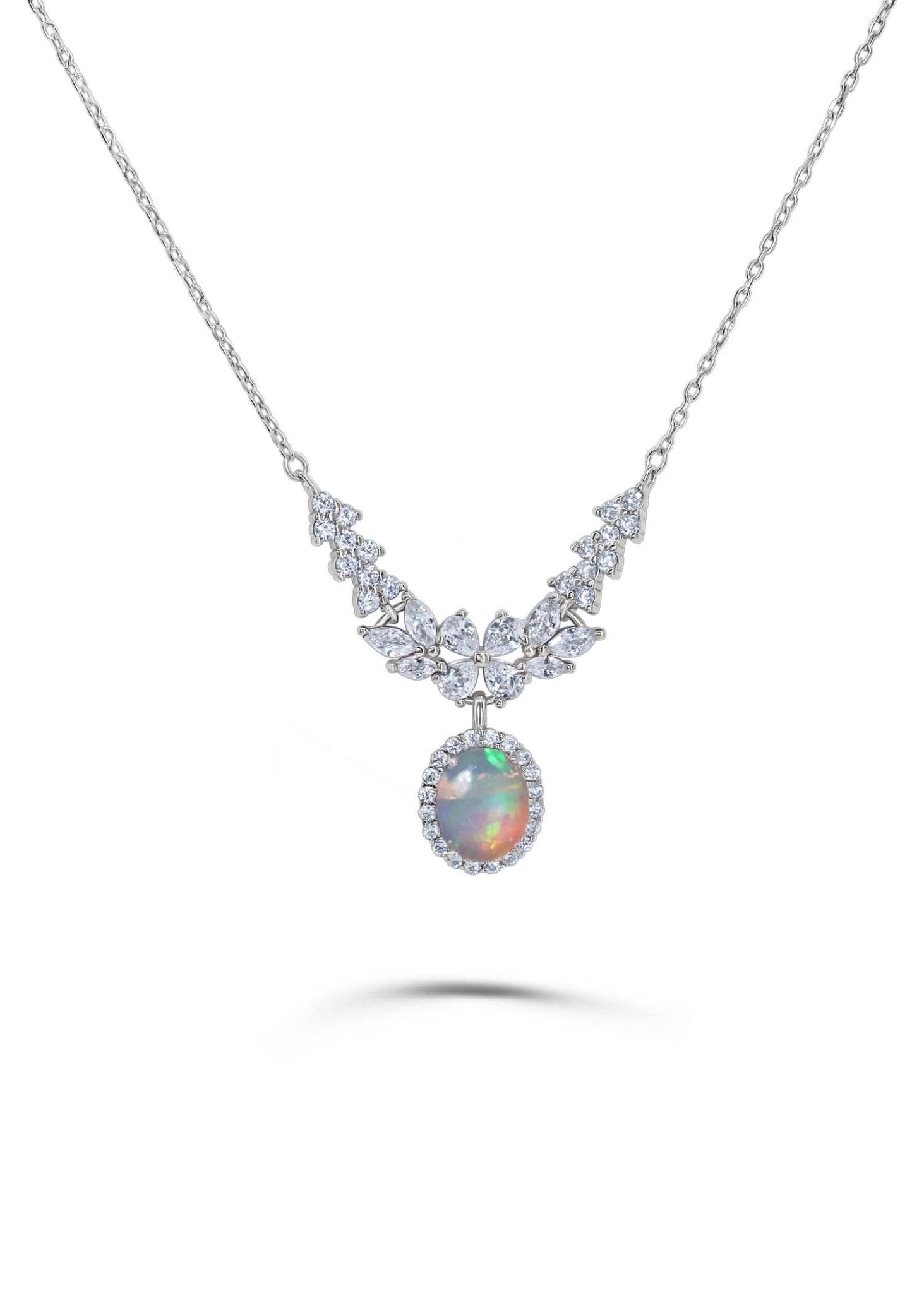 Rainbow shimmer opal pendant necklace for women