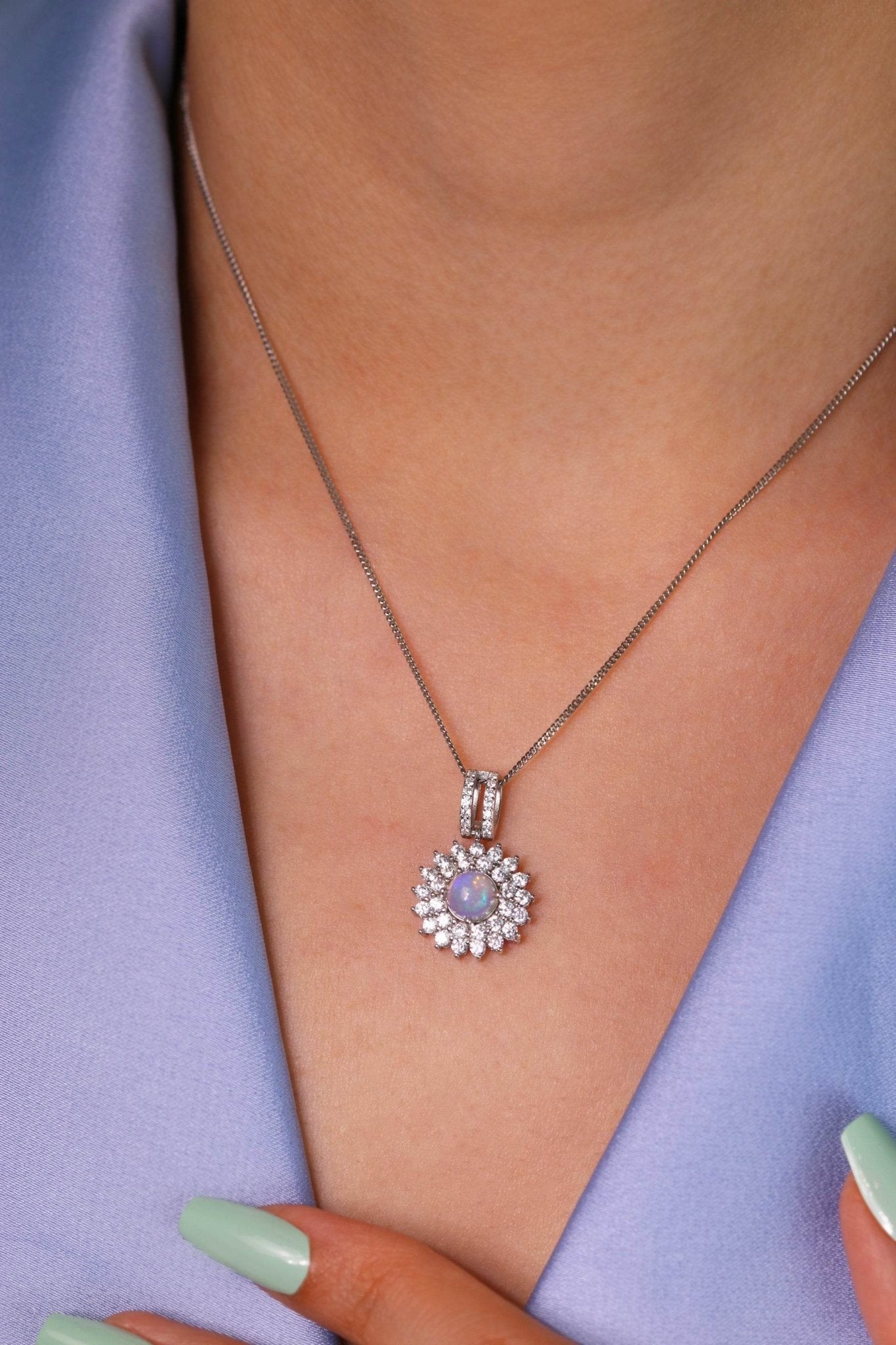 Platinum-plated silver opal necklace