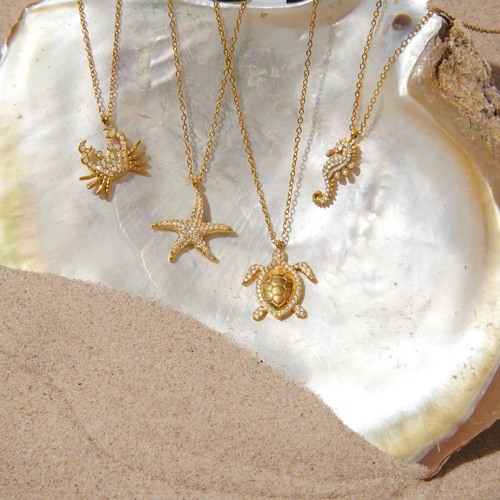 Ocean’s Treasures Nautical Pendant Necklace - 18k Gold PVD Plated Stainless Steel & Waterproof - Yadman UK
