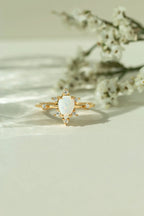 Odyssey Pear Opal Halo Ring - 18k Gold PVD Plated Stainless Steel & Waterproof - Yadman UK