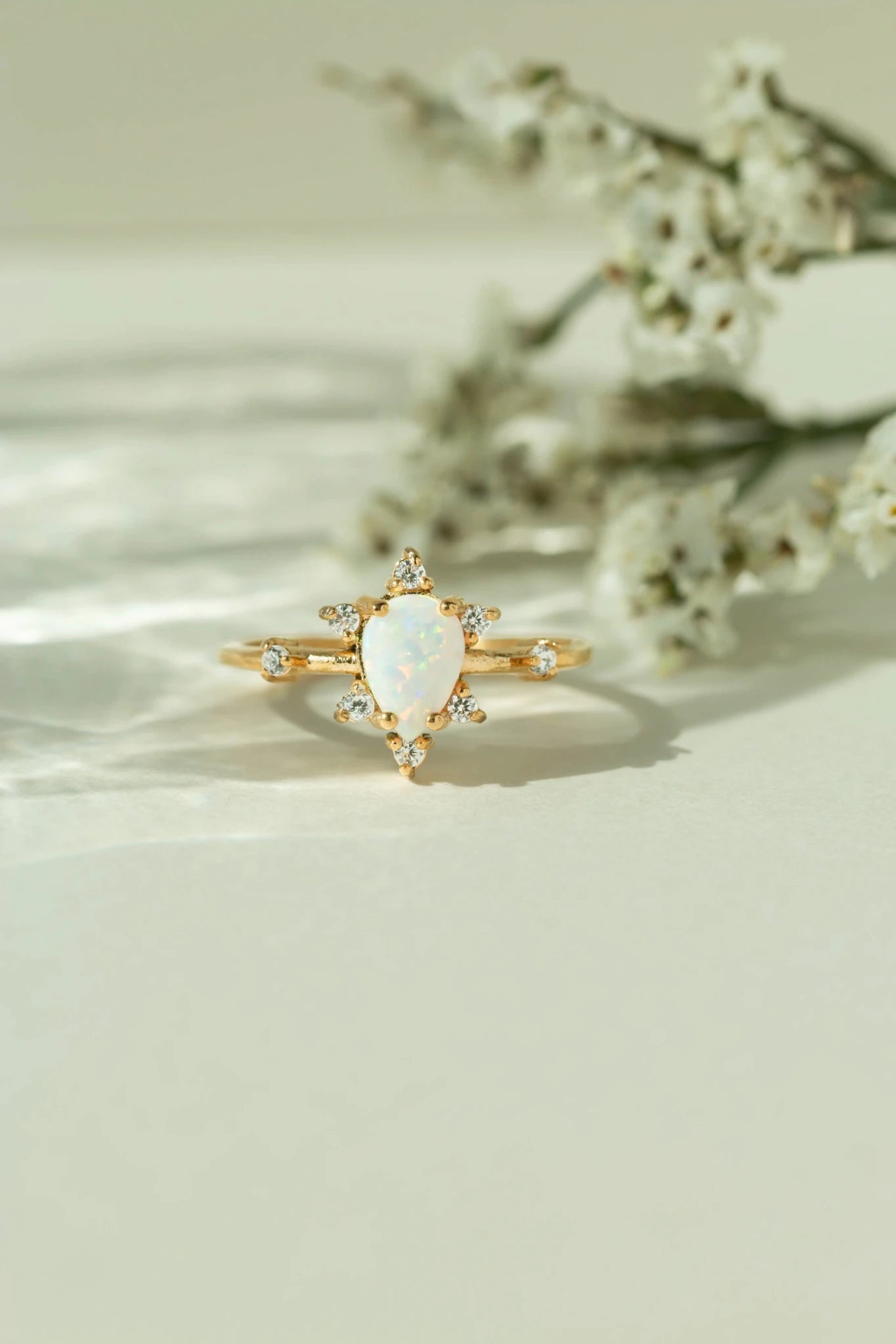 Odyssey Pear Opal Halo Ring - 18k Gold PVD Plated Stainless Steel & Waterproof - Yadman UK