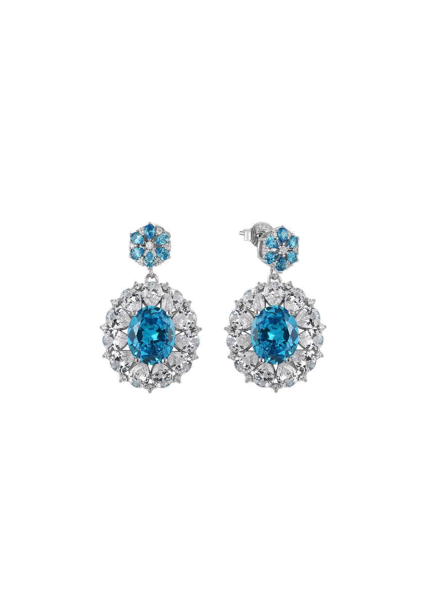 Oval blue zirconia halo earrings

