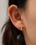 Pearl Cross Stud Earrings - 18k Gold PVD Plated Stainless Steel & Waterproof - Yadman UK