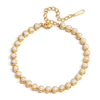 Pearl Wisdom Bezel - Set Pearl Bracelet - 18k Gold PVD Plated Stainless Steel & Waterproof - Yadman UK