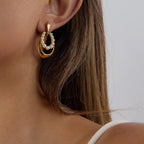 Pearlétique Sculptural Pearl Oval Drop Earrings - 18k Gold PVD Plated Stainless Steel & Waterproof - Yadman UK