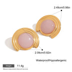 Gold and pink cosmetic compact with measurements and product details on a white background