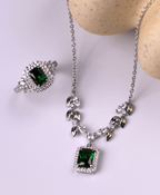 Platinum - Plated Green Emerald & brilliant Cut cz Diamond Ring – The Zamrud Collection - Yadman Emarati