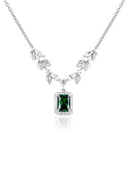 Platinum-plated silver necklace with emerald green rectangular zirconia centerpiece – Zamrud Collection