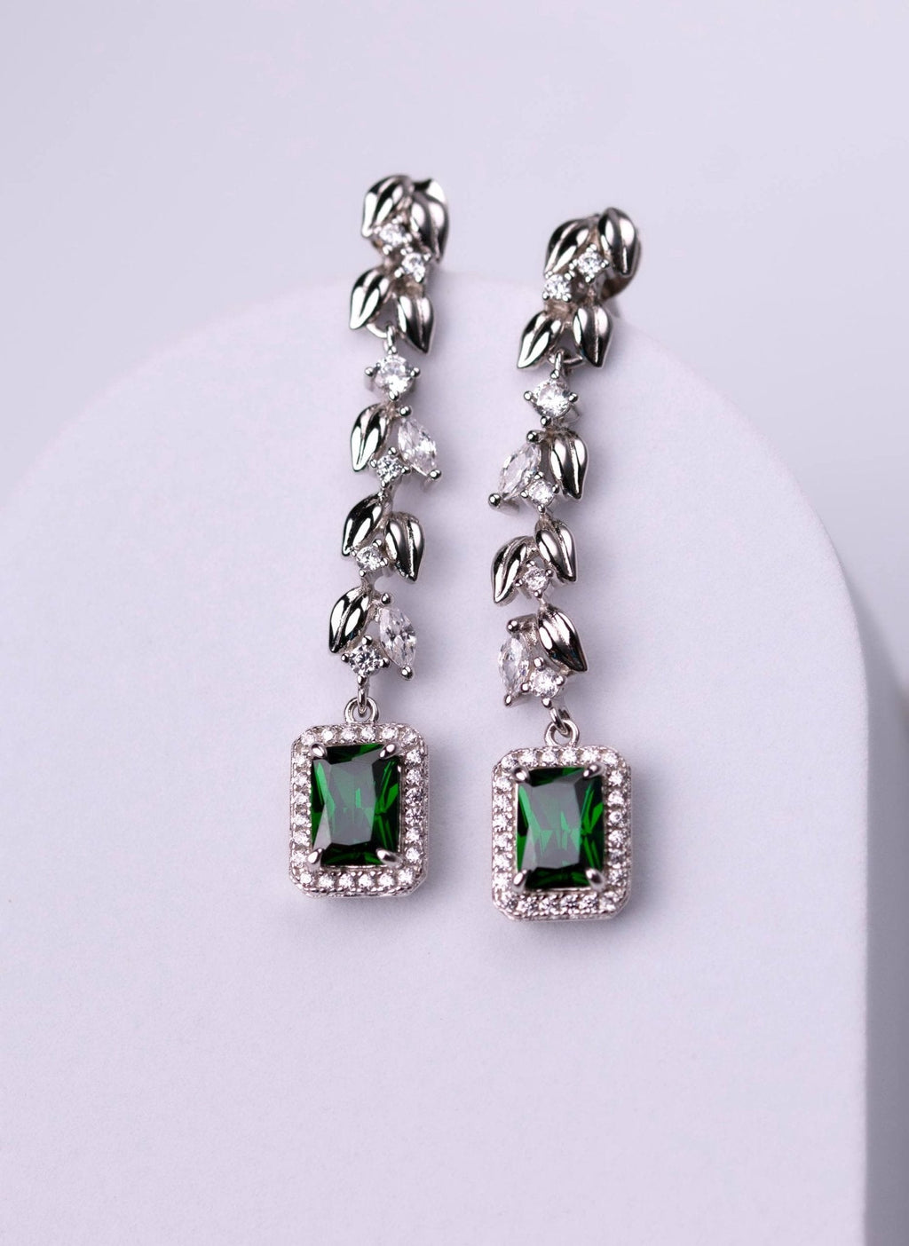 Platinum - Plated Green Zirconia Earrings – The Zamrud Collection - Yadman Emarati