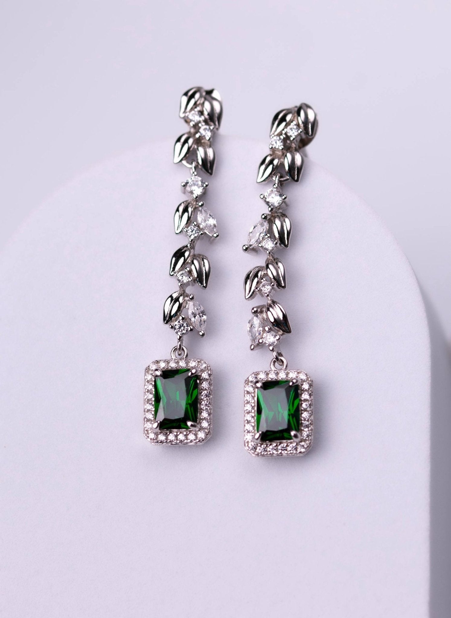 Platinum - Plated Green Zirconia Earrings – The Zamrud Collection - Yadman Emarati