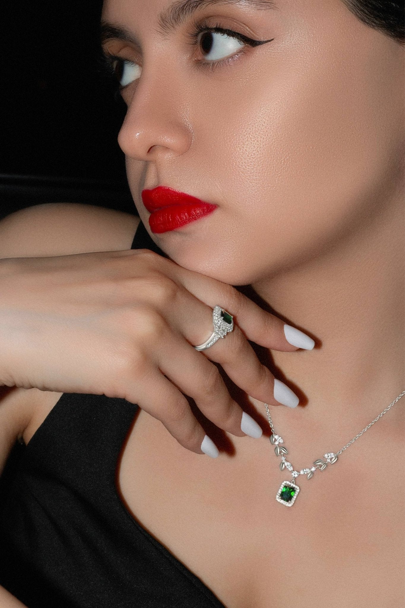 Platinum - Plated Green Zirconia Earrings – The Zamrud Collection - Yadman Emarati