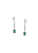 Platinum-plated green zirconia earrings with rectangular gemstone – Zamrud Collection