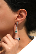 Nature-inspired green zamrud emerald gemstone earrings in platinum-plated design