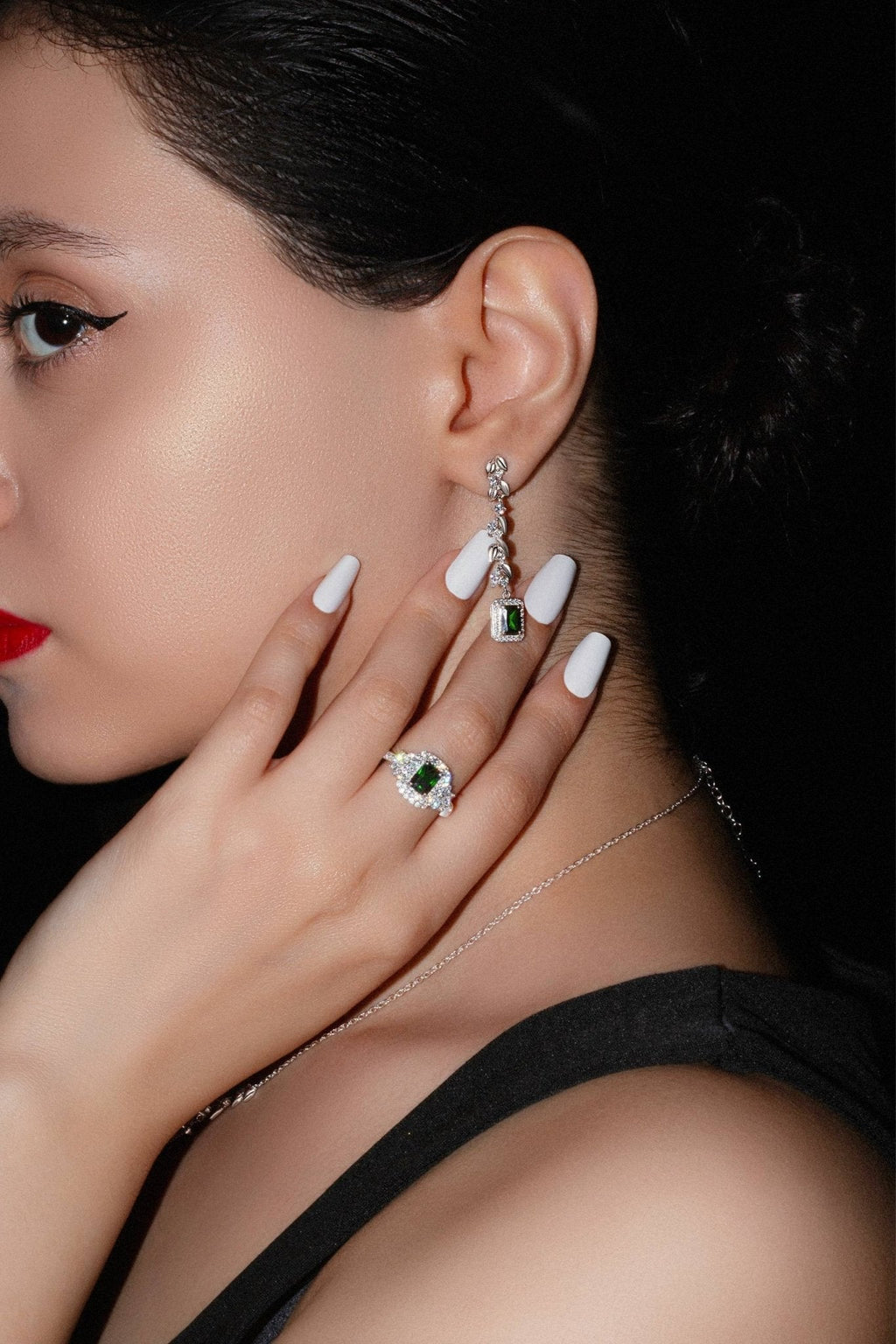 Platinum - Plated Green Zirconia Earrings – The Zamrud Collection - Yadman Emarati