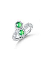 Spiritual gemstone ring with natural jade, zirconia, and silver